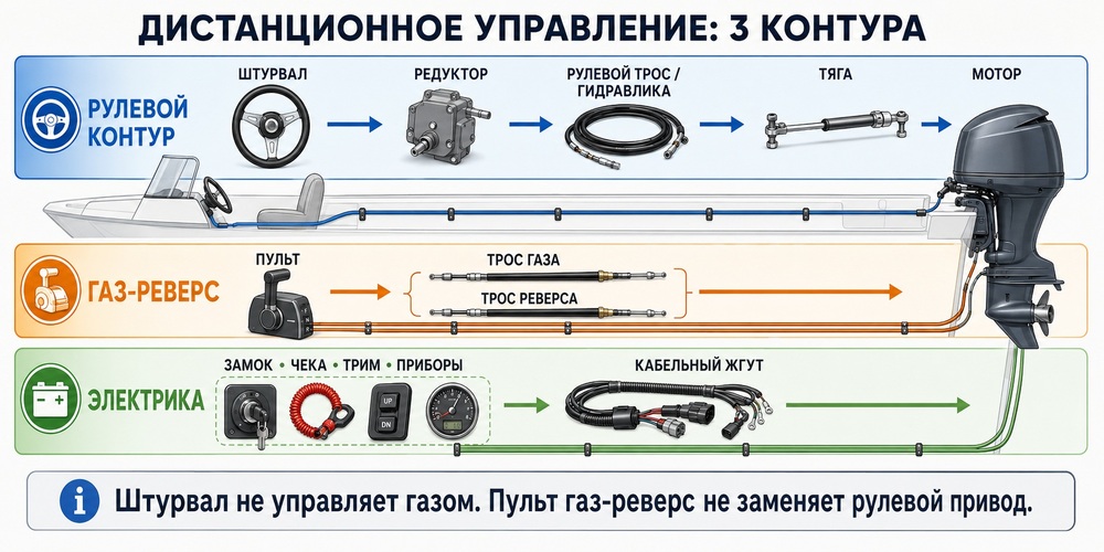 Схема узлов дистанционного управления подвесным лодочным мотором