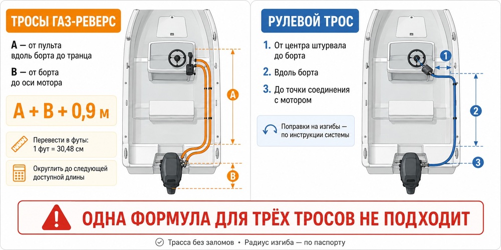 Схема измерения рулевого троса, тросов газ-реверс на моторной лодке