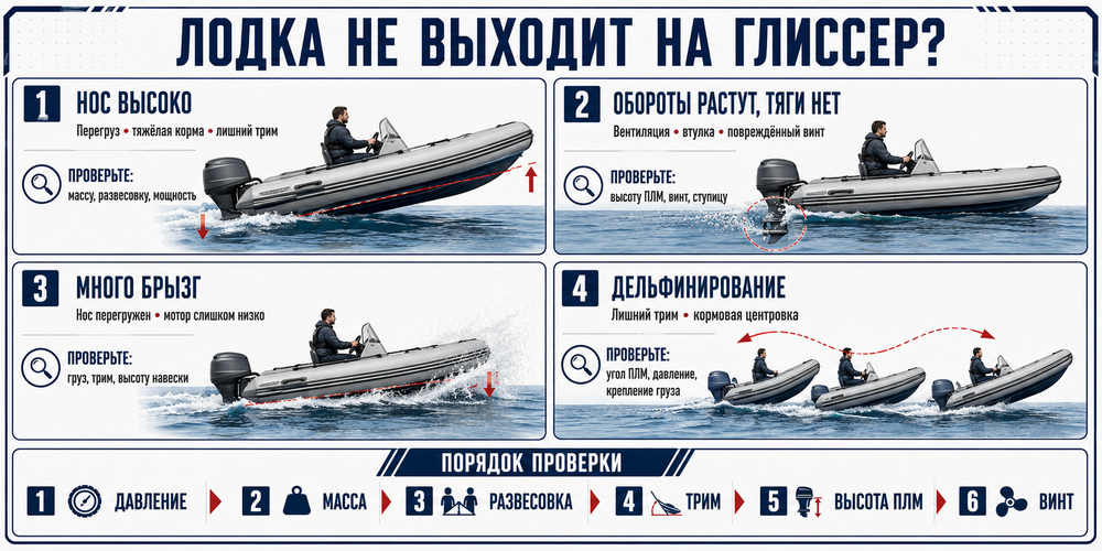 Диагностика причин, по которым лодка ПВХ не выходит на глиссер