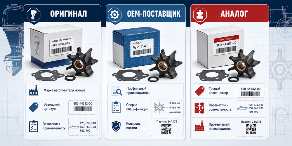 Сравнение оригинального расходника, детали OEM-поставщика и аналога для лодочного мотора