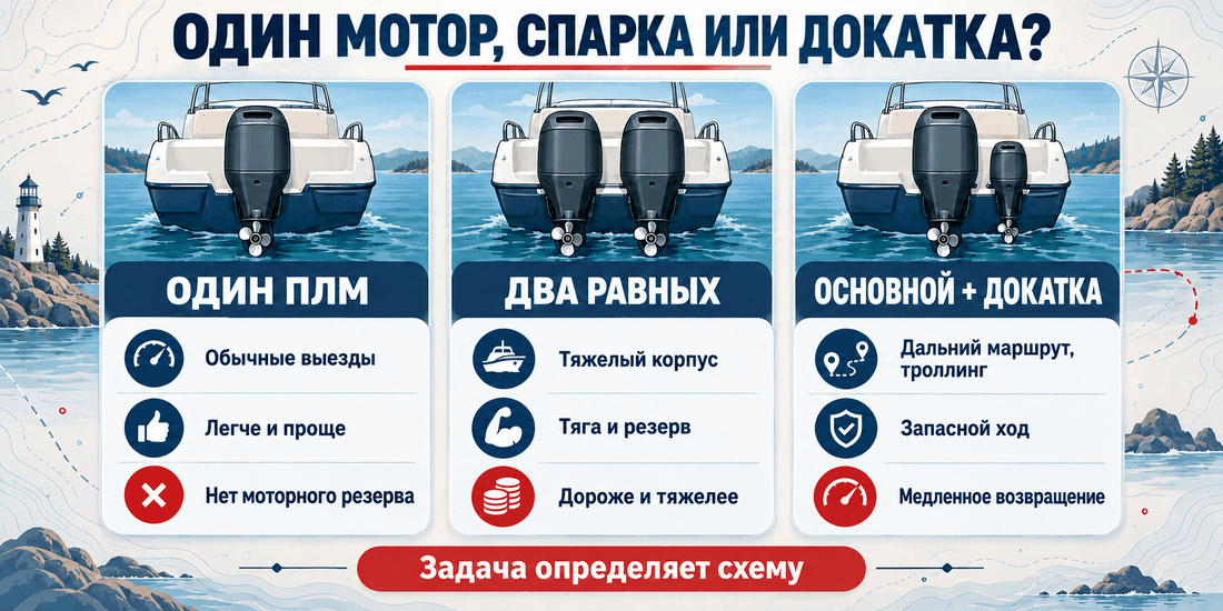 Сравнение одного мощного мотора, спаренной установки и основного мотора с докаткой